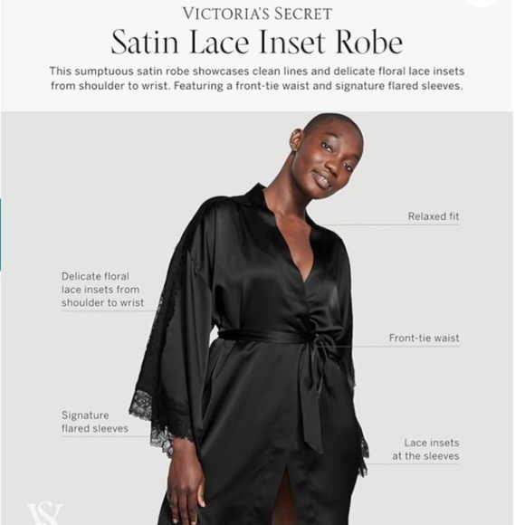 Victoria’s Secret Lace Inset Satin Robe in Black sz med/lg - Picture 4 of 7